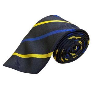 Ben Silver Mens Navy Silk Striped Tie Yellow & Blue All Occasion Imported Handma